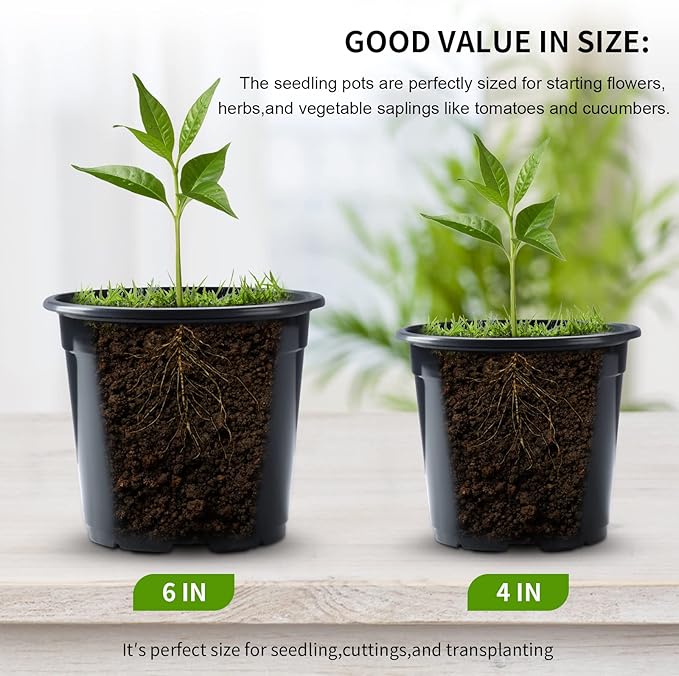 50Pcs Nursery Pots Variety Pack Plastic Pots for Plants,Mix Sizes Seedling Pots with Drainage Holes Indoor Outdoor Flower Pots for Succulent Vegetable Herb