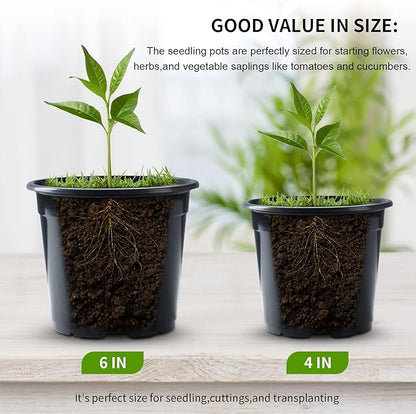 50Pcs Nursery Pots Variety Pack Plastic Pots for Plants,Mix Sizes Seedling Pots with Drainage Holes Indoor Outdoor Flower Pots for Succulent Vegetable Herb