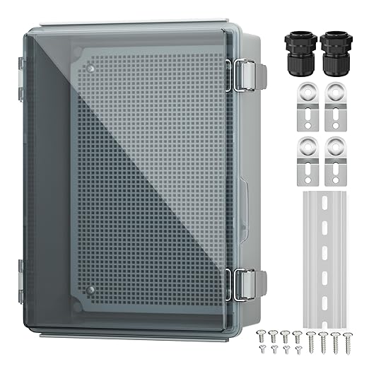 Joinfworld Lockable Outdoor Weatherproof Electrical Box for Electronics Outside 11.4x7.5x5.5 Weather Proof Electrical Box Plastic Nema 4 Enclosure Clear