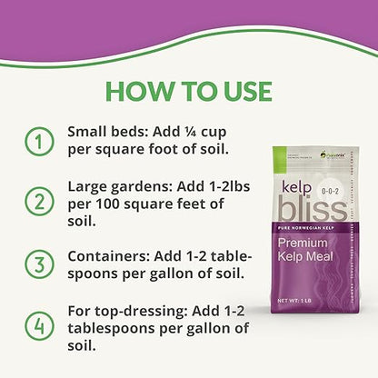 Kelp Bliss (40lbs) - Kelp Meal Organic Fertilizer for Plants, Garden Soil, Flowers, Vegetables, & Lawns - Organic Plant Food Rich in Vitamins & Nutrients - 100% Natural Renewable Soil Amendment