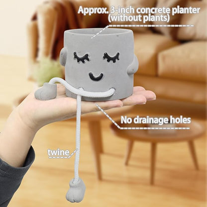 Uguisu Long Leg Planter, Cute Leg Hanging Smiley Planter, Small Plant Pot, Succulent Planters, Cement Pot, Decor Indoor Planters, Mini Succulent Pot (Gray/2pcs-No Drainage Hole-No Plant)