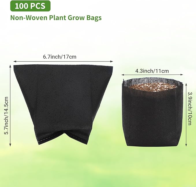 GREANER Plant Grow Bags 6.7x5.7 Inch, Non-Woven Biodegradable Plant Grow Bags for Planting, Fabric Seedling Starter Bags for Vegetable, Flower, Fruit, Saplings Tree, Home Garden Supply