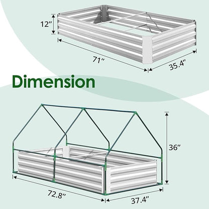 Quictent 6x3x1ft Galvanized Raised Garden Bed with Cover Metal Planter Bottomless Box w/ 2 Large Screen Windows Mini Greenhouse 20pcs T-Tags 1 Pair Gloves Outdoor Growing Vegetables (Green)