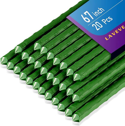 Garden Stakes 67 Inches Heavy Duty Steel Tomato Stake, Plastic Coated Support for Securing Trees, Climbing Plants, Cucumber, Beans, Pack of 20