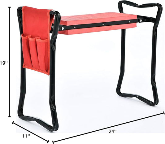 TABOR TOOLS TR2A Garden Kneeler and Seat Bench with Tool Bag Pouch and Foam Pad Cushion, Workseat with Kneeling Bench Option, Light Weight Foldable Stool, Portable Outdoor Kneeler for Gardening.