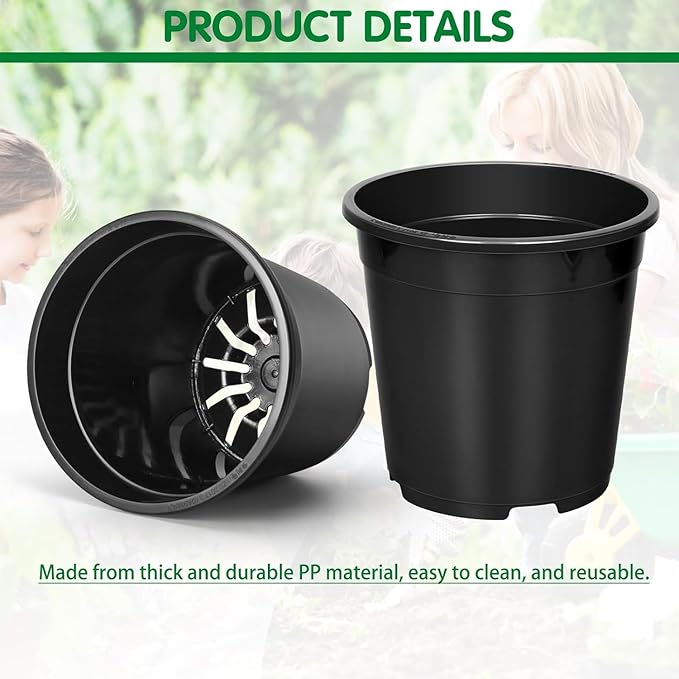 2/3/5/10 Gallon Pots for Plants, Sturdy Plastic Nursery Pots with Drainage Holes, Plant Pots for Seedlings, Vegetables, Succulents, Cuttings