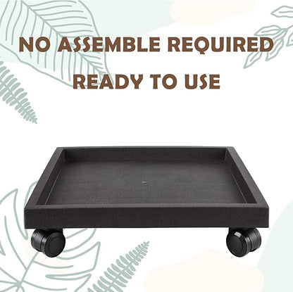 11.4 Inch Square Rolling Plant Caddy Saucer with Wheels, Heavy Duty Wheeled Planter Stand for Potted Plant, Coaster Roller Base Tray with Casters, Flower Pot Dolly Holder for Indoor Outdoor
