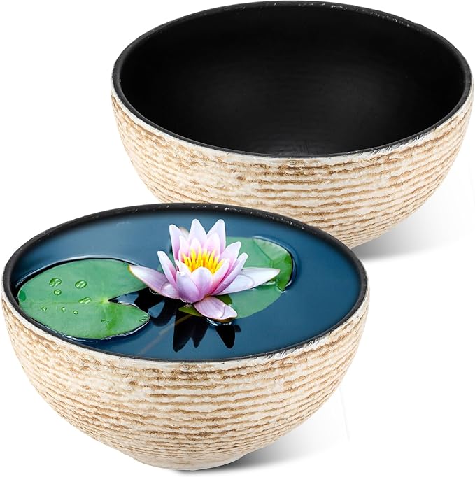 2 Pack Water Lily Planter Bowl, 15.6 Inch Large Lotus Flower Bowl Fit Hydroponic Succulent Planter Water Plant Container for Indoor Outdoor Garden Balcony Patio Fish Pond Bird Bath (White)