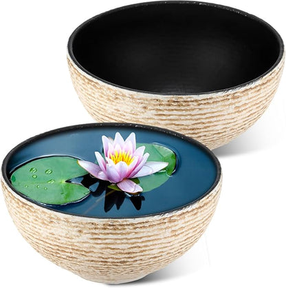 2 Pack Water Lily Planter Bowl, 15.6 Inch Large Lotus Flower Bowl Fit Hydroponic Succulent Planter Water Plant Container for Indoor Outdoor Garden Balcony Patio Fish Pond Bird Bath (White)