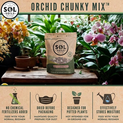 Sol Soils Chunky Orchid Potting Mix - 100% Peat-Free, Lightweight, and Aerated with Coconut Husk, Perlite & Recycled Forest Products for Fast Draining, Healthy Orchids - 1 Gallon