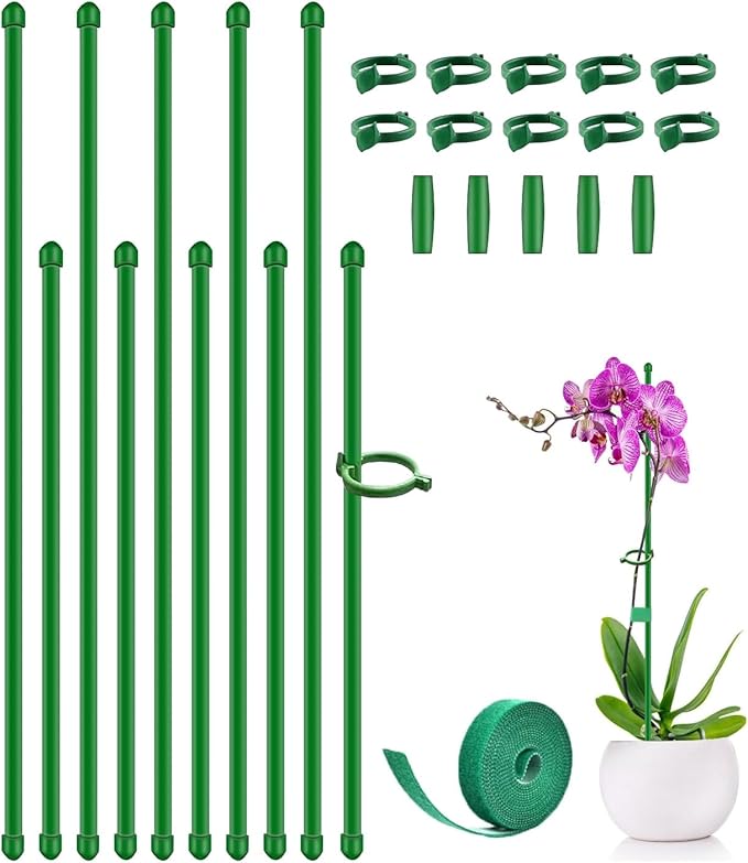 10Pcs Plant Support Stakes 17inch &11inch,Toylin Adjustable Length Plant Support Stake Orchid Stick with Clips for Indoor Outdoor,Garden Pole for Potted Orchid Tomato Vegetables