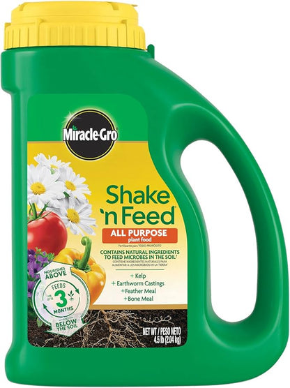 Miracle-Gro Shake 'N Feed All Purpose Plant Food - Outdoor and Indoor Plant Food for In-Ground and Containers, Feeds for up to 3 Months, 4.5 lbs.