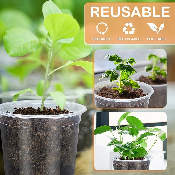 15 Pack Clear Nursery Pots with Drainage Holes, 4 Inch Seed Starting Plastic Plant Pots, Transparent Variety Pack Flexible Garden Pot for Outdoor Indoor (Clear, 4 Inch)