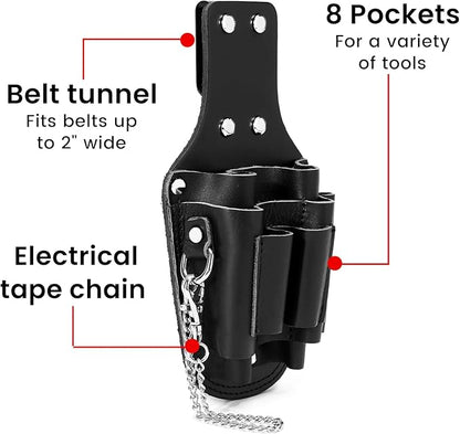 Tool Pouch, Electrician Tool Pouch, 7 Pockets Electrician Holster for Tool Organization, Tape Chain, Quickly Attach and Release from Tool Belts.