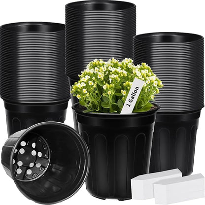 400 Pcs 1 Gallon Plastic Plants Nursery Pot with Plant Labels Seed Starting Pots Plastic Pots with Drainage Hole for Seedlings, Cuttings, Transplanting (400, 1 Gallon)