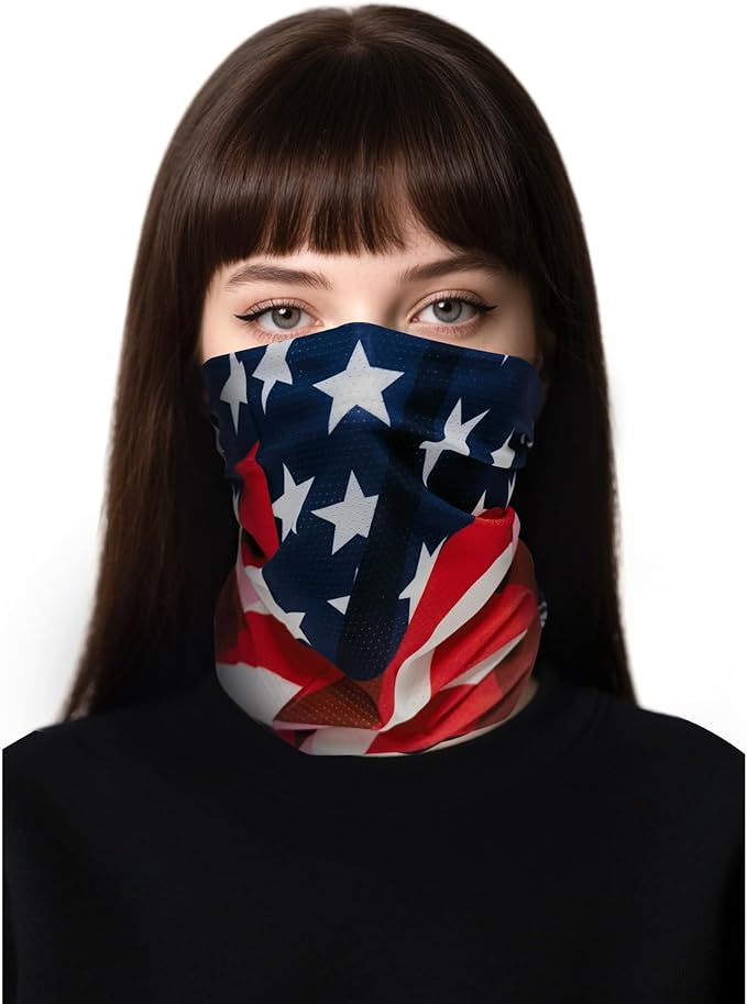 Bilymate USA Flag Cooling Neck Gaiter UPF 50+ Seamless bandana, Breathable Mesh holes Tube headwear bandana headband for Men & Women