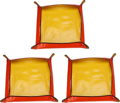 HARFINGTON 3pcs Repotting Mat 19.7" x 19.7" PE Cloth Waterproof Plant Repotting Mat Foldable Portable Gardening Potting Tray with Plastic Buckle for Indoor Plant Change Soil Watering, Yellow