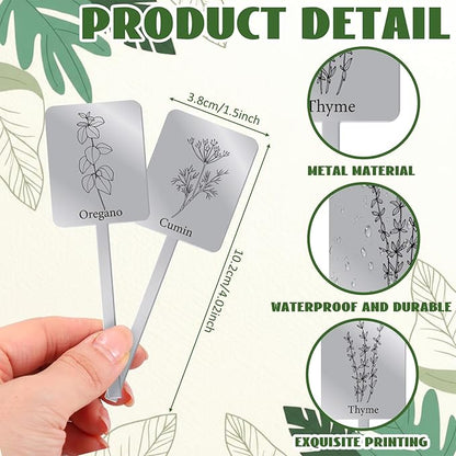 Silkfly 24 Pcs Metal Herb Label Signs 12 Style Herbs Garden Markers Waterproof Label Stakes Reusable Garden Plant Tags with Name for Indoor Outdoor Nursery Seed Flowerpot Potted Plant Flower