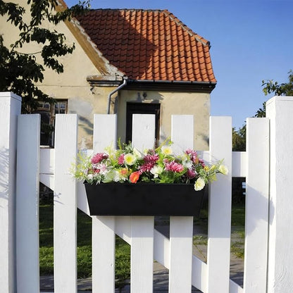 3 Pack Metal Railing Planters, 16 Inch Large Rectangular Hanging Flower Pots with Detachable Hooks & Drainage Holes, Fits Rails up to 2.5", Galvanized Iron Window Box for Balcony Garden - Black