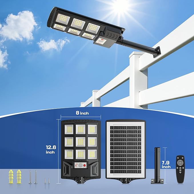 Sunwish Solar Street Light Outdoor, 6500K 5730LEDs Dusk to Dawn Solar Street Lights with Motion Sensor Remote Control, IP66 Waterproof Outdoor Flood Lights for Garden Yard Parking Lot (4PACK)