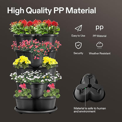 VIVOSUN 5 Tier Vertical Gardening Stackable Planter for Strawberries, Flowers, Herbs, Vegetables, Black