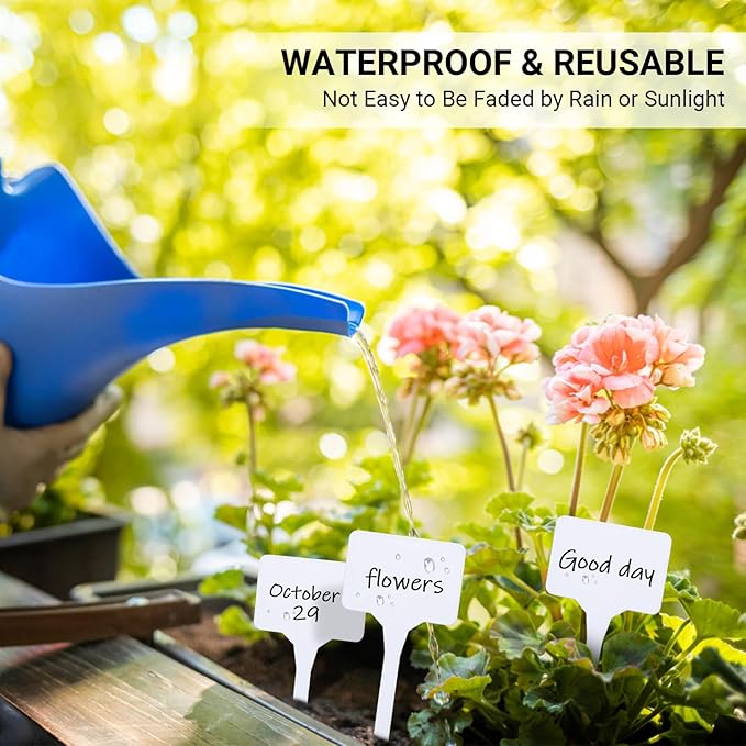 Greaner Thick Plastic Plant Makers, 6 Inch White T-Type Plant Tags, Plant Markers for Outdoor Plants Waterproof, Nursery Garden Labels for Seeds with A Marker Pen(50 PCS)