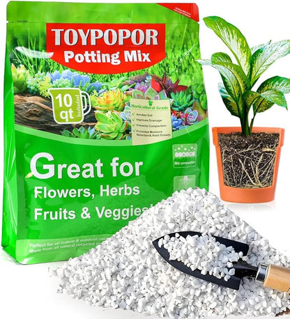 TOYPOPOR Perlite for Plants, (10qt) 3-6mm Organic Perlite for Gardening, Perlite for Plants Indoor, Soil Additive Conditioner Mix Improve Drainage and Ventilation Promote Root Growth and Soil Health