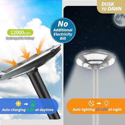 4000W Outdoor Street Light Head, Solar Powered, IP65 Waterproof, 350000LM 750 LEDs, Dusk to Dawn, Timer, Landscape Path Lamps, Post lamp with Remote for Lawn Pathway Driveway Yard