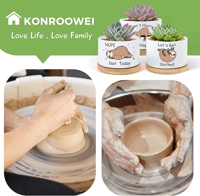 3 Pcs Sloth Ceramic Plant Pots,Funny Planter Gifts for Women,for Indoor Plants Garden Planters Succulent Pots, with Drainage Holes and Saucer(No Plants) (Sloth)