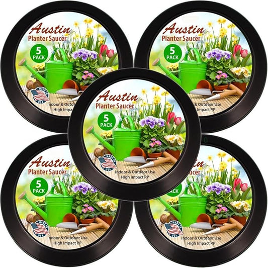 4 Inch (3 Inch Base) Case of 5 Plant Saucer - Black Polypropylene,Heavy Duty Indoor/Outdoor Tray and Drip Pan,Collects Flower Pot Excess Water Made in USA
