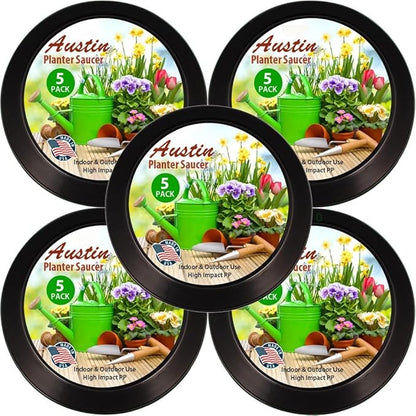Saucers 16 Inch (14.25 Inch Base) Case of 5 Plant Saucers - Black Colored Polypropylene Made in USA