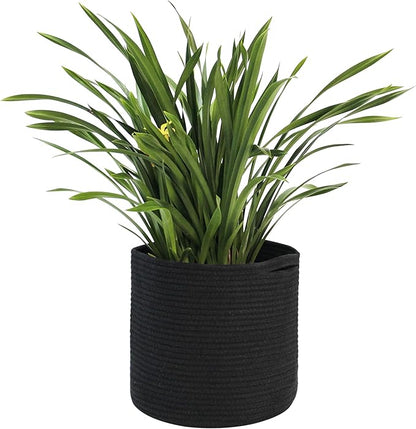 Cotton Rope Plant Basket, Woven Basket Planter for 11 inch Pot, Round Indoor Tree Pot Cover, Storage Bin Organizer, Modern Planter and Home Decor, 12.5”X12.5”, Black