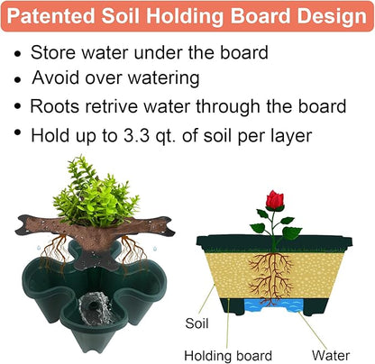 DUNCHATY Stackable Planter, Vertical Strawberry Planter with Garen Tool Set, Self Watering Garden Planter Indoor/Outdoor 7 Tier Herb Planter Pots for Growing Vegetables and Succulents, Pine Green