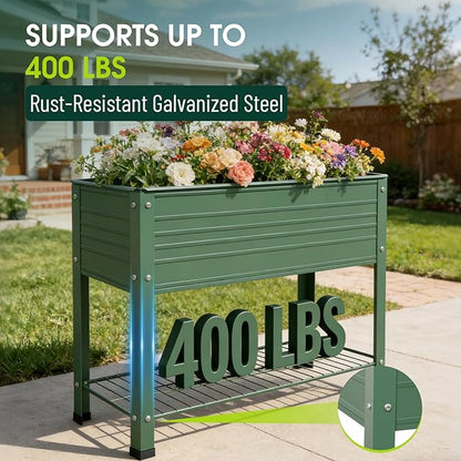 2-Pack Raised Garden Beds - Galvanized Steel Planter Boxes, 400 lb Capacity, 5 Drainage Holes & 2 Flow Channels, Elevated Garden Bed with Mesh Bottom for Outdoor Gardening