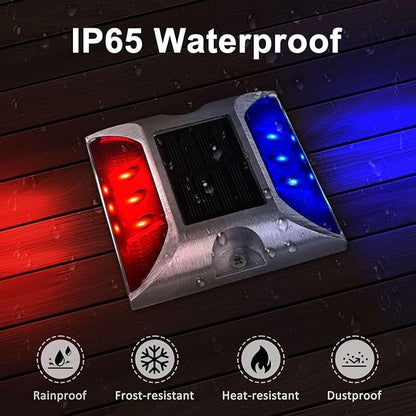 Aolyty Solar Driveway Lights Outdoor, Bright Solar Dock Lights, LED Warning Light Reflective Road Marker Steady Light IP65 Waterproof for Deck Sidewalk Stair Step Pathway (Red & Blue, 2 Pack)
