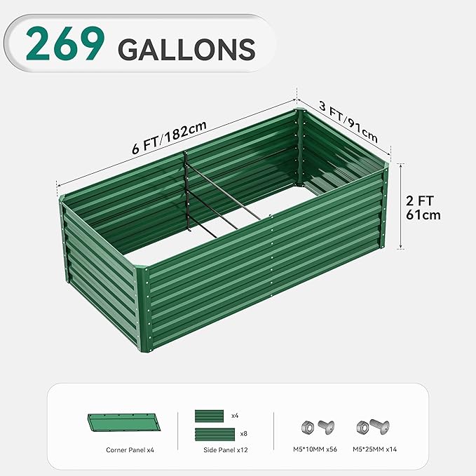 YITAHOME 72x36x24 in Galvanized Raised Garden Bed Kit, Large Metal Planter Box with Gloves & Support Rod, Outdoor Flower Bed for Plants Vegetables, Green