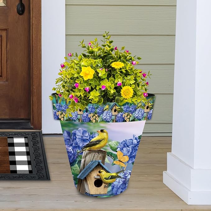Briarwood Lane Goldfinches and Hydrangea Large Planter