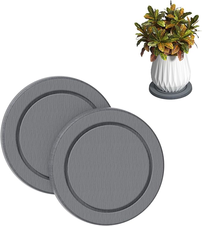 Plant Saucer Flower Pot Saucers Plant Trays for Pots Instant Dry Diatomaceous Earth Round Plant Drip Trays for Indoors Keeping Counter and Floors Dry and Clean (2Pcs Grey Small)