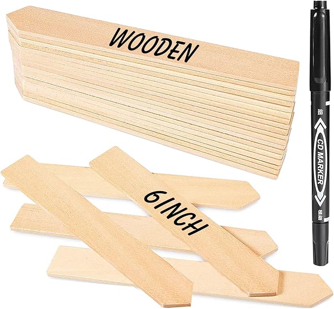Zkptops 50Pcs Plant Labels 6 Inch Wooden Plant Tags Waterproof Garden Markers Plant Markers Garden Labels Sticks Eco-Friendly Wooden Plant Sign Stakes Sticks for Seed Pot Herbs Flowers Vegetables