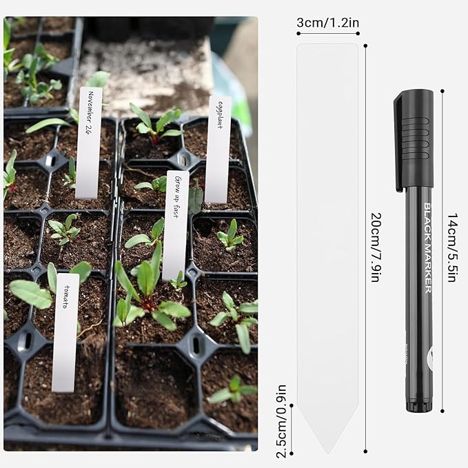 Greaner Plant Markers 50PCS, 8 Inch Plastic Plant Tags with Garden Marker Pen, Plant Tags and Labels for Outdoor Garden Waterproof, Plant Identification Stakes for Indoor Outdoor Plants-White