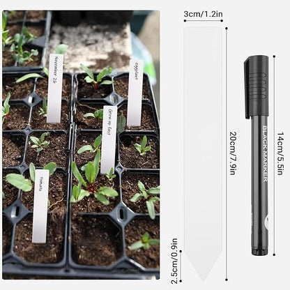 Greaner Plant Markers 50PCS, 8 Inch Plastic Plant Tags with Garden Marker Pen, Plant Tags and Labels for Outdoor Garden Waterproof, Plant Identification Stakes for Indoor Outdoor Plants-White