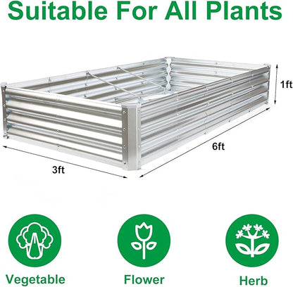 JERIA 6×3×1ft Raised Garden Bed with Support Rods,Galvanized Raised Garden Bed Kit Outdoor Metal Gardening Planter Box for Vegetable, Fruits, Flower