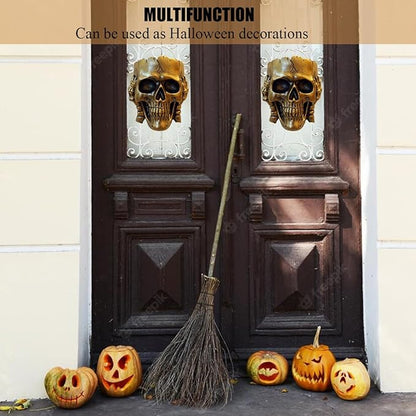 Skull Fence Planter for Outdoor Plants, Spooky Skull Wall Planters for Indoor Outdoor Décor, Unique Modern Gothic Hanging Face Plant Pot Gold Head Vase with Drainage