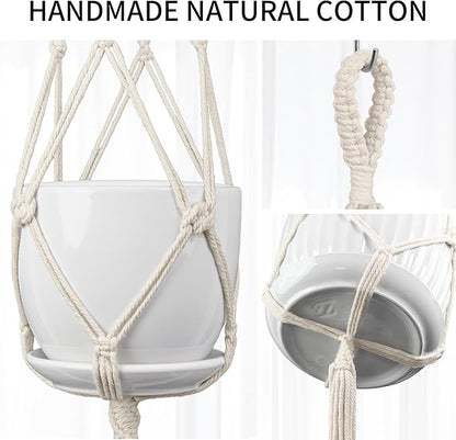 Macrame Plant Hanger - Fits 4 to 13 inches Pots for Indoor Outdoor, 34"/41"/46" 3 Sizes Set, Ivory (POTS NOT Included)