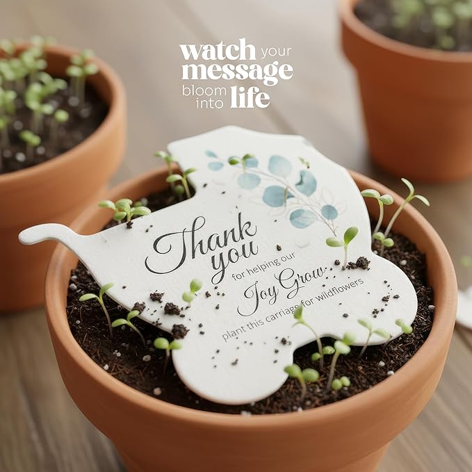 Carriage-Shaped Seed Paper – 24 pcs Green Shower Favors for Guests with Wildflower Seeds, Writable & Plantable, Gender Reveal, Birthday Gifts for Guest