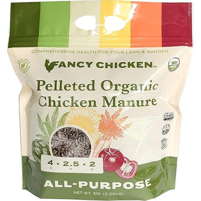 All-Purpose Manure - 5lbs Pelleted Dried Organic Chicken Manure | All-Natural Plant Food | Ideal for Vegetables Plants Fruits Trees Lawn Gardening & Farming | USDA Organic (2 Pack)