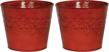 Robert Allen MPT01889 Fluer De Lis Series Metal Planter Flower Pot, 6", Color Cayenne Red (Pack of 2)