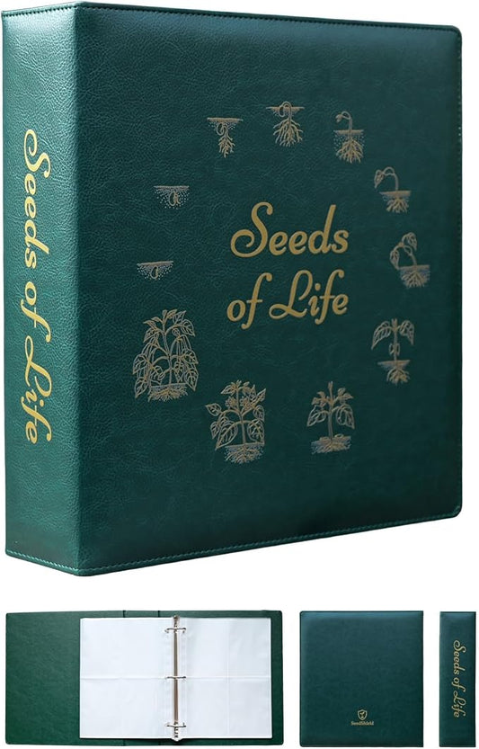 Seeds of Life - Seed Storage Organizer Binder – Compact Seed Packet Organizer with 50 Sheets Holding 200 Seed Envelopes, Complete Seed Saving Binder Kit for Gardeners