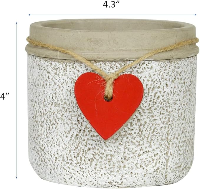 Classic Home and Garden 210029P-396 Heart Pot Planter, Small, Whitewash