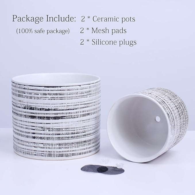 Plant Pots Indoor 2 Pack, 5 & 7 Inch Ceramic Planter Pots with Drainage Hole, Set of 2 Flower Pots - Herbs/Snake/Succulent/Orchid Cylinder Plant Pot(White)